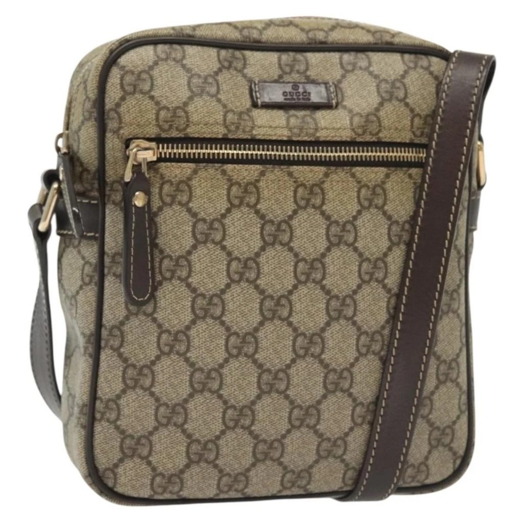 Gucci Gg Supreme Shoulder Bag Pvc Beige Gold 233268 Auth Yk19303